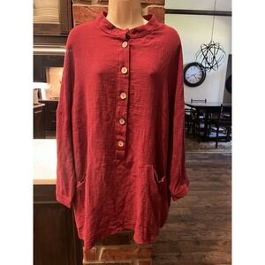 NWT Caroline Morgan Cotton Henley Tunic With Pockets Burgundy Sz 16